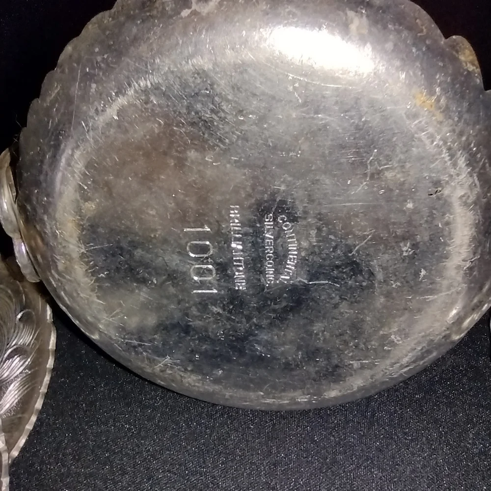 Vintage Brilliantone Silver Caddy & Coasters, Wildrose Design, Mid-Centu…